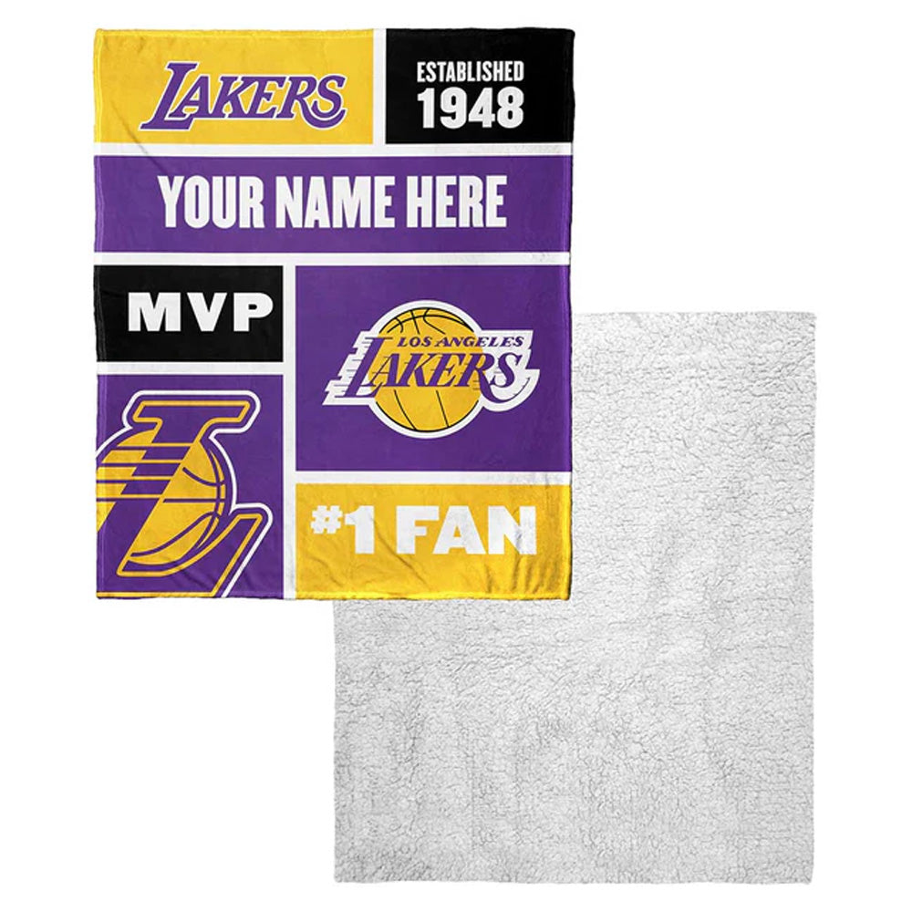 NBA Los Angeles Lakers Colorblock Personalized Silk Touch Sherpa Throw Blanket 50x60 Inches