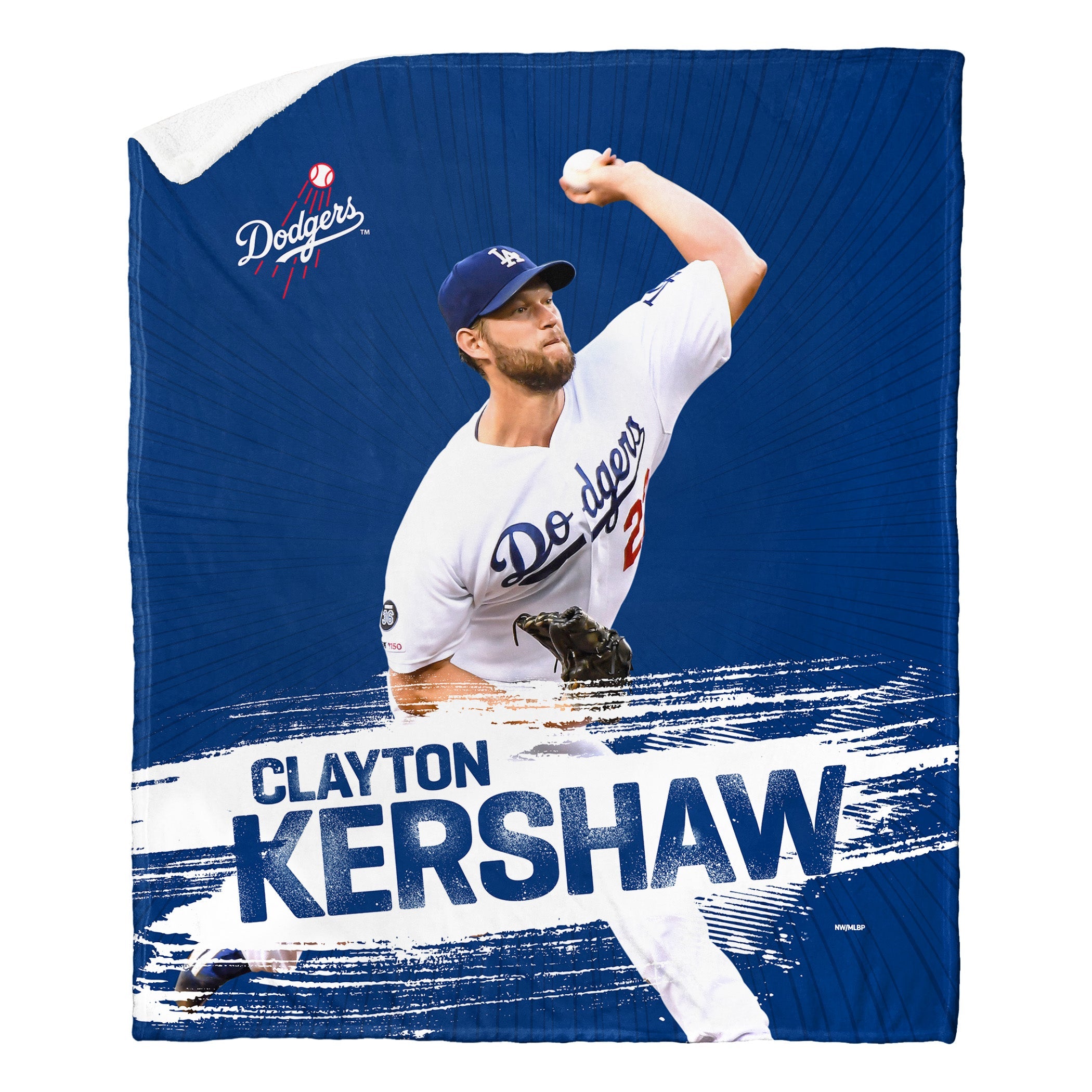 MLB Los Angeles Dodgers Clayton Kershaw Silk Touch Sherpa Throw Blanket 50x60 Inches