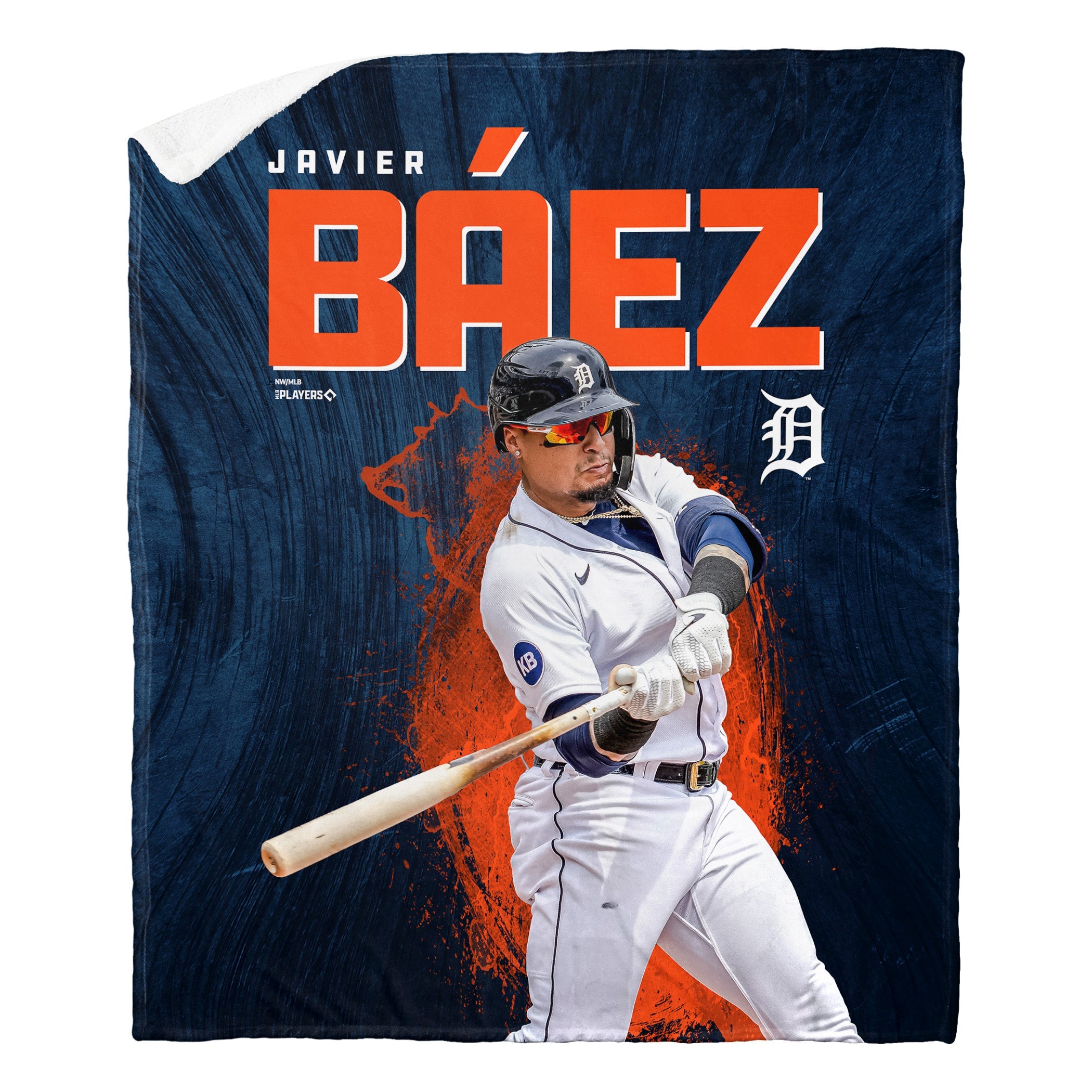 MLB Detroit Tigers Javier Baez Silk Touch Sherpa Throw Blanket 50x60 Inches
