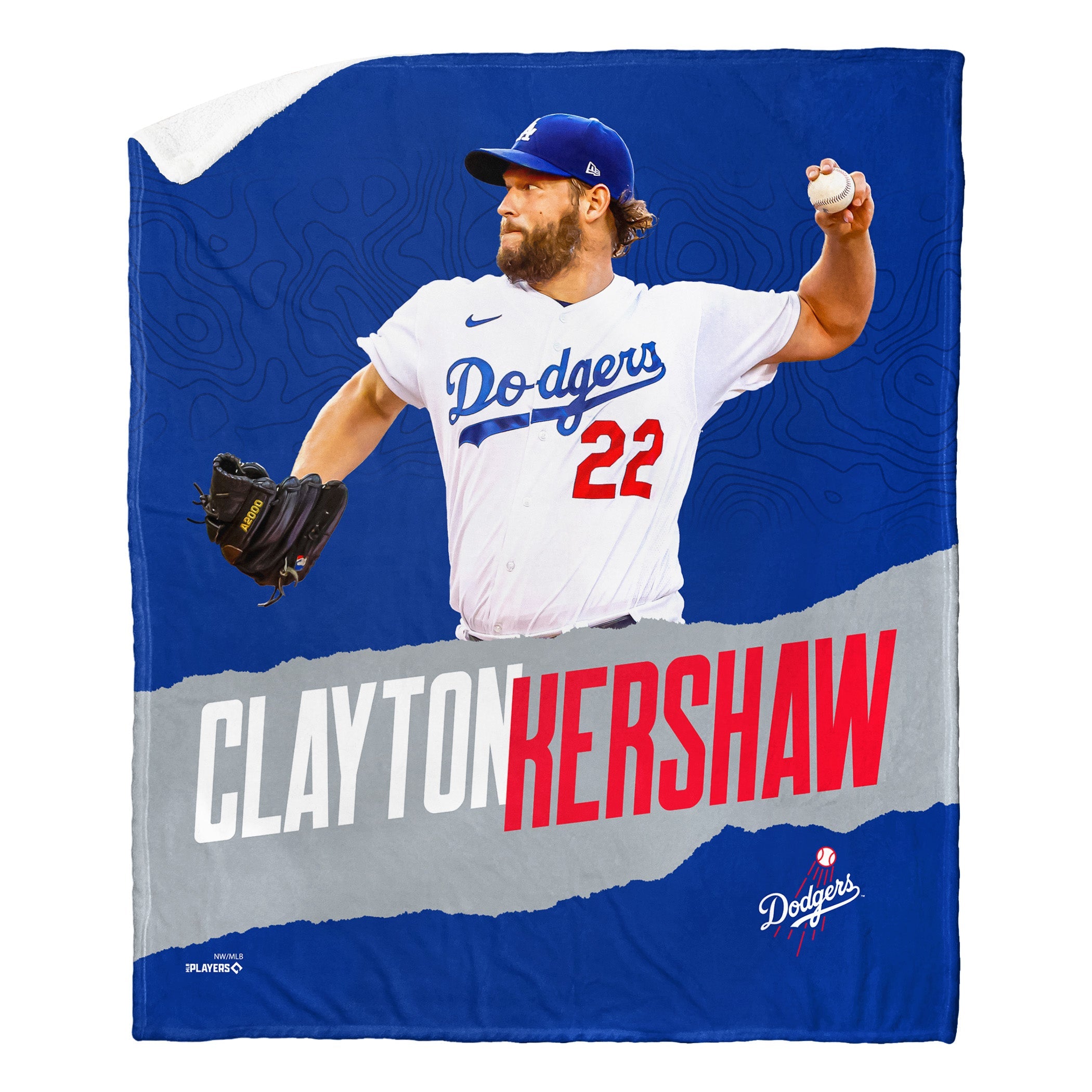 MLB Los Angeles Dodgers Clayton Kershaw Silk Touch Sherpa Throw Blanket 50x60 Inches