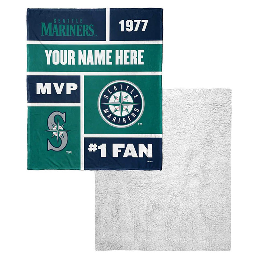 MLB Seattle Mariners Colorblock Personalized Silk Touch Sherpa Throw Blanket 50x60 Inches