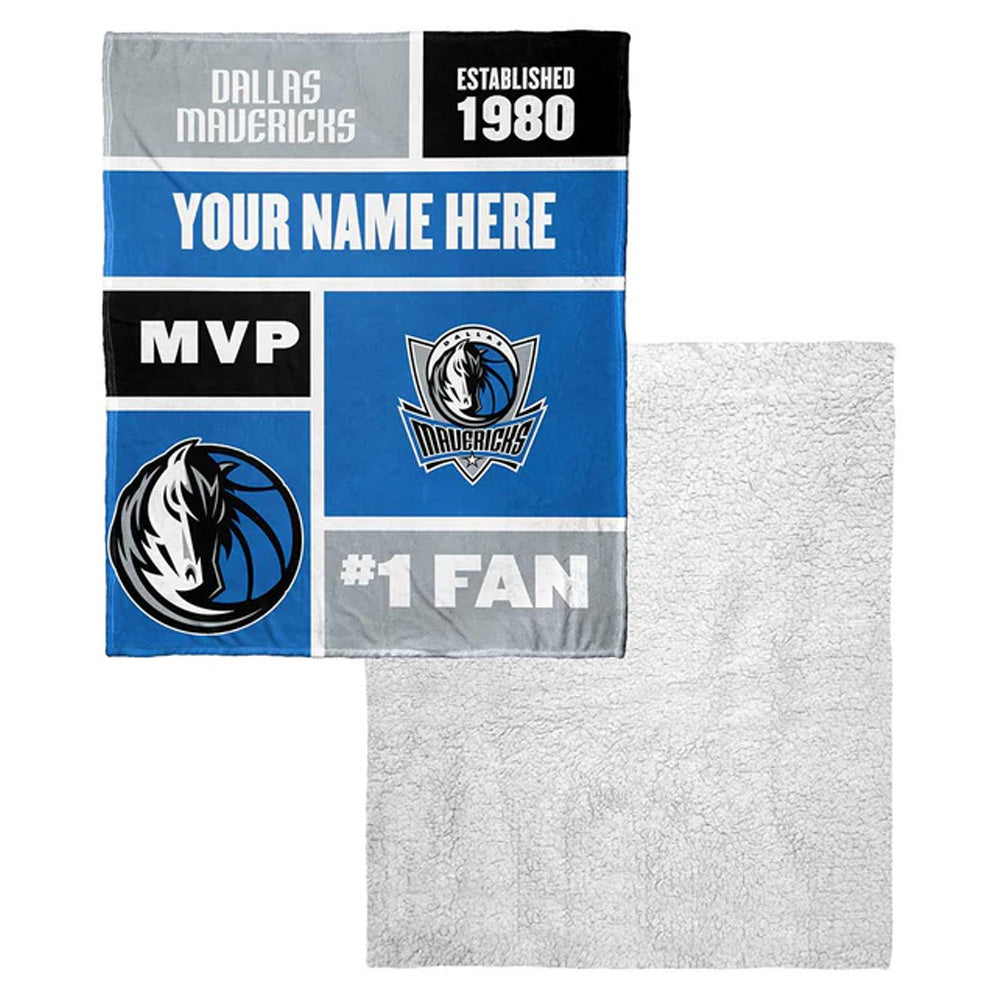 NBA Dallas Mavericks Colorblock Personalized Silk Touch Sherpa Throw Blanket 50x60 Inches