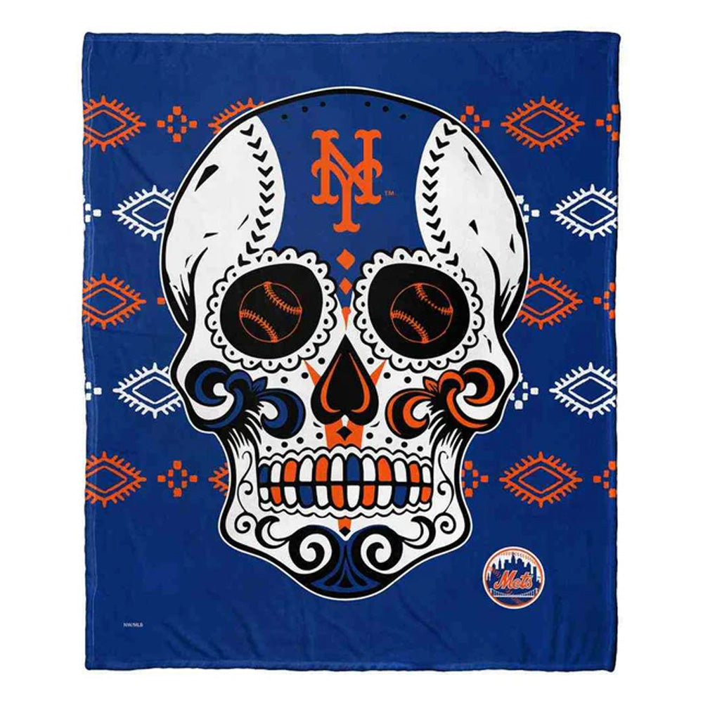 MLB New York Mets Candy Skull Silk Touch Throw Blanket 50x60 Inches