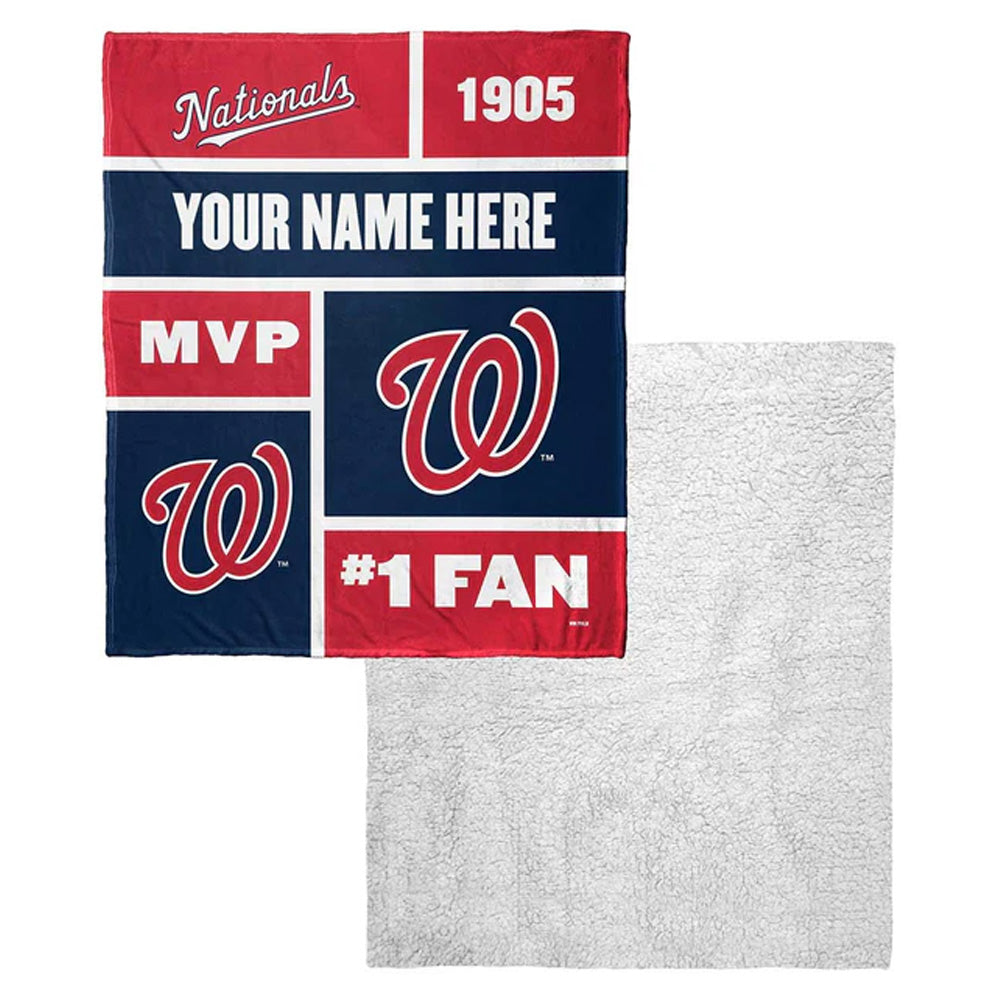 MLB Washington Nationals Colorblock Personalized Silk Touch Sherpa Throw Blanket 50x60 Inches