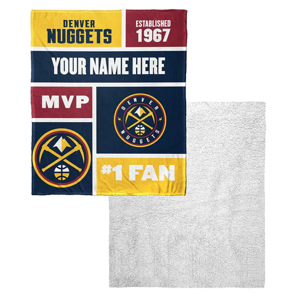 NBA Denver Nuggets Colorblock Personalized Silk Touch Sherpa Throw Blanket 50x60 Inches