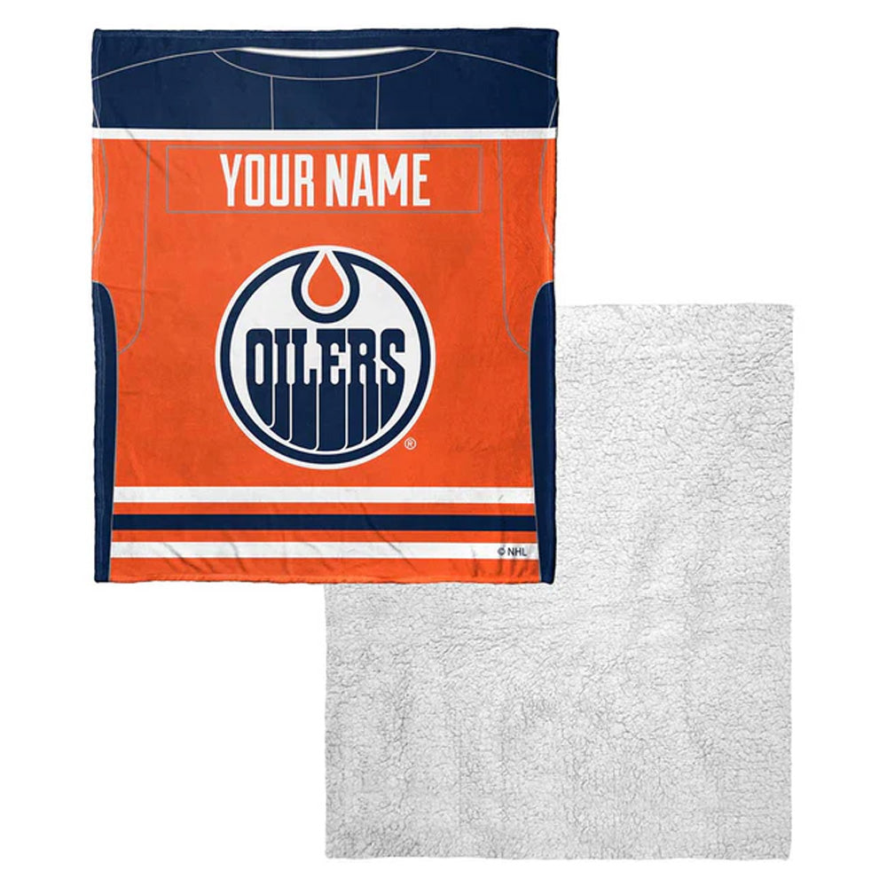 NHL Edmonton Oilers Jersey Personalized Silk Touch Sherpa Throw Blanket 50x60 Inches