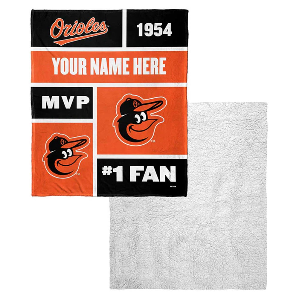 MLB Baltimore Orioles Colorblock Personalized Silk Touch Sherpa Throw Blanket 50x60 Inches