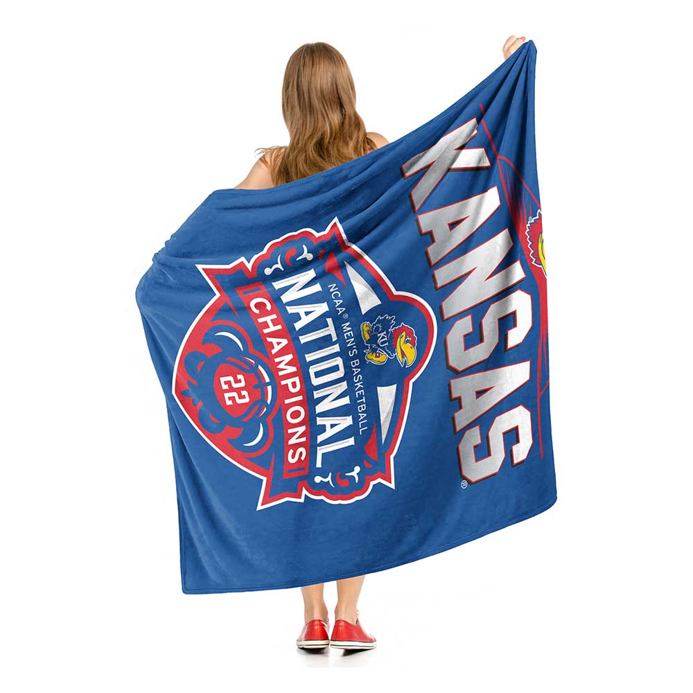 NCAA 2022 NCAA National Basketball Champions Kansas Jayhawks Silk Touch Throw Blanket 50x60 Inches