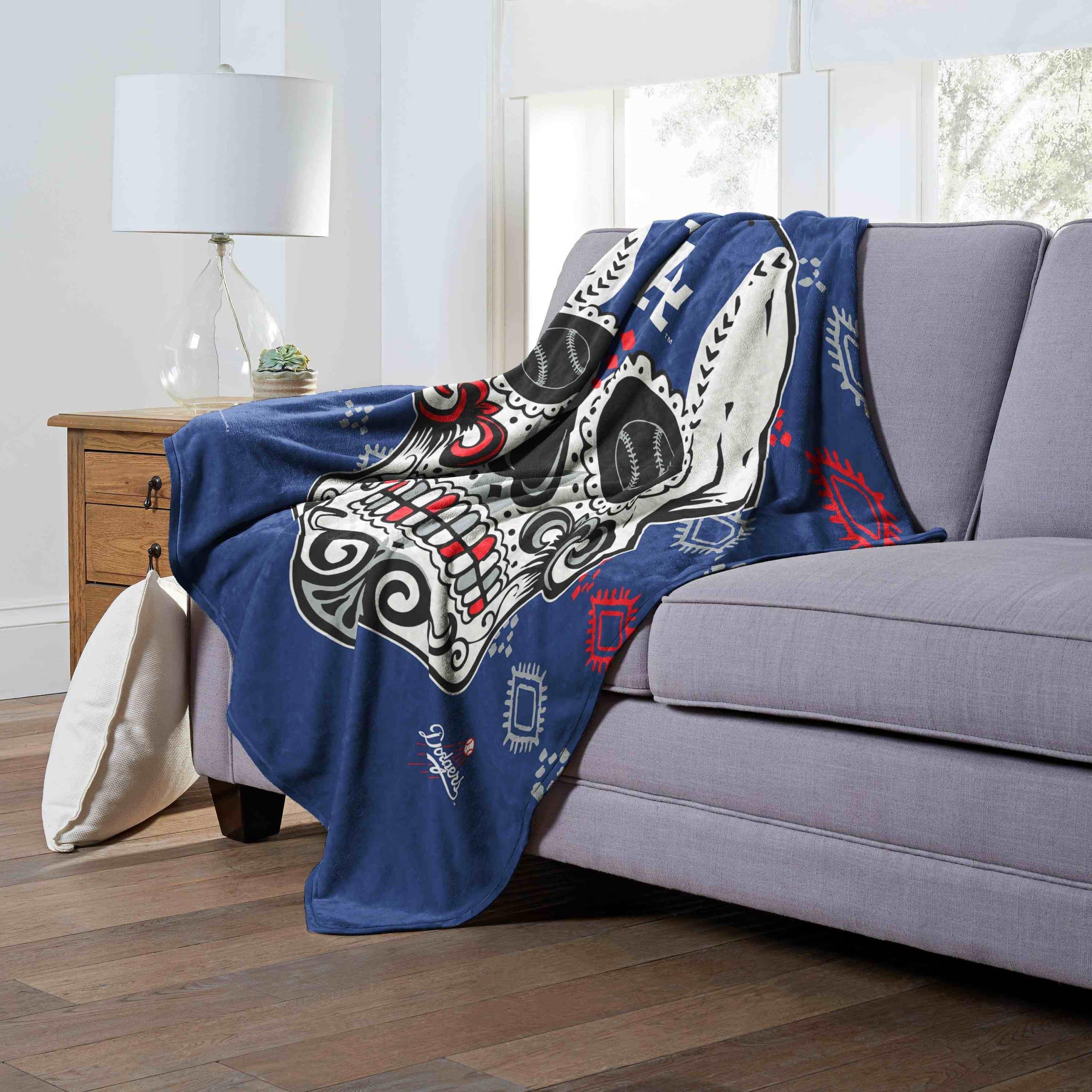 MLB Los Angeles Dodgers Candy Skull Silk Touch Throw Blanket 50x60 Inches