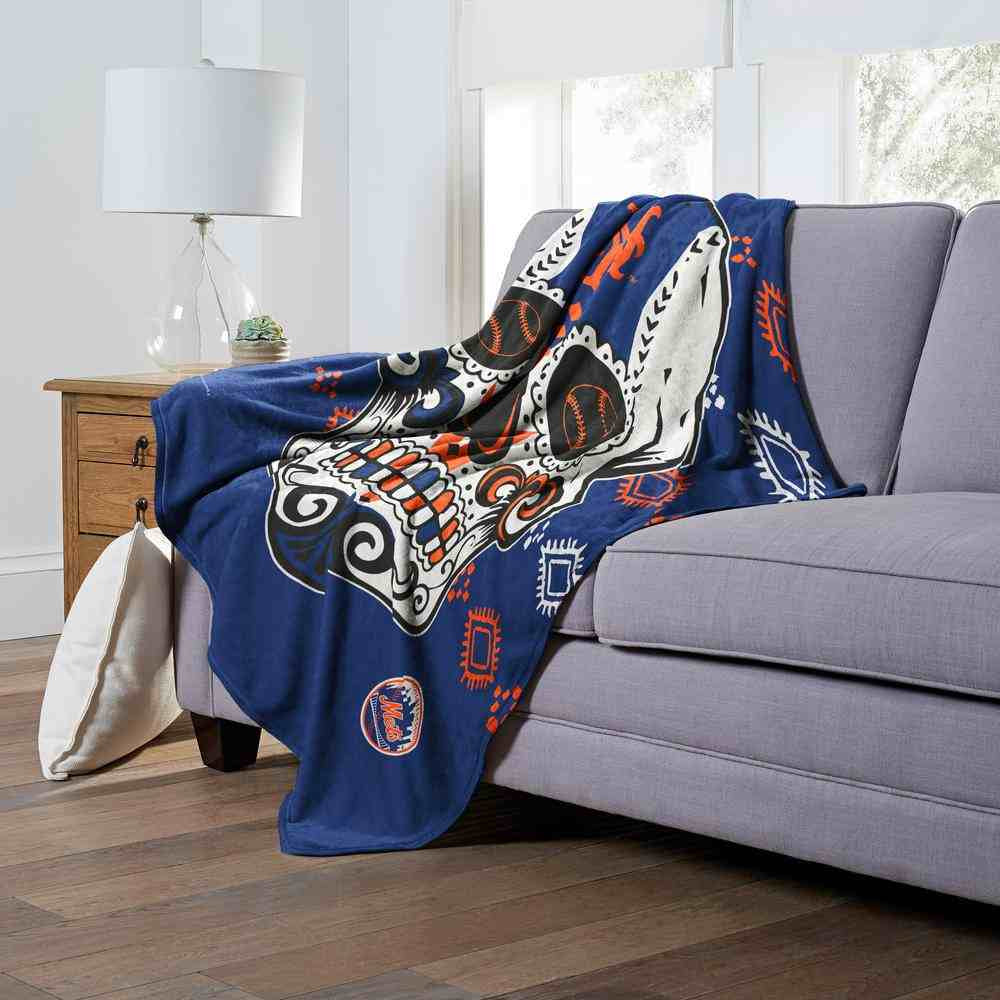 MLB New York Mets Candy Skull Silk Touch Throw Blanket 50x60 Inches