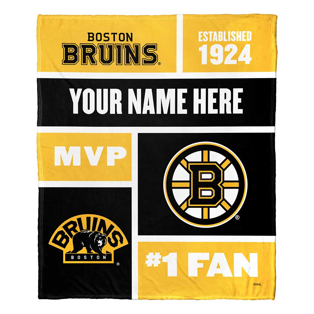 NHL Boston Bruins Colorblock Personalized Silk Touch Throw Blanket 50x60 Inches