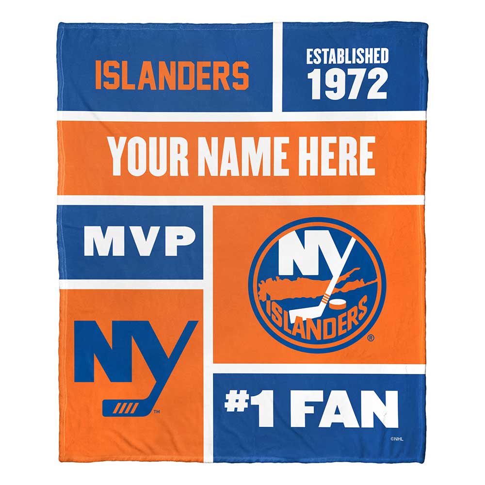 NHL New York Islanders Colorblock Personalized Silk Touch Throw Blanket 50x60 Inches