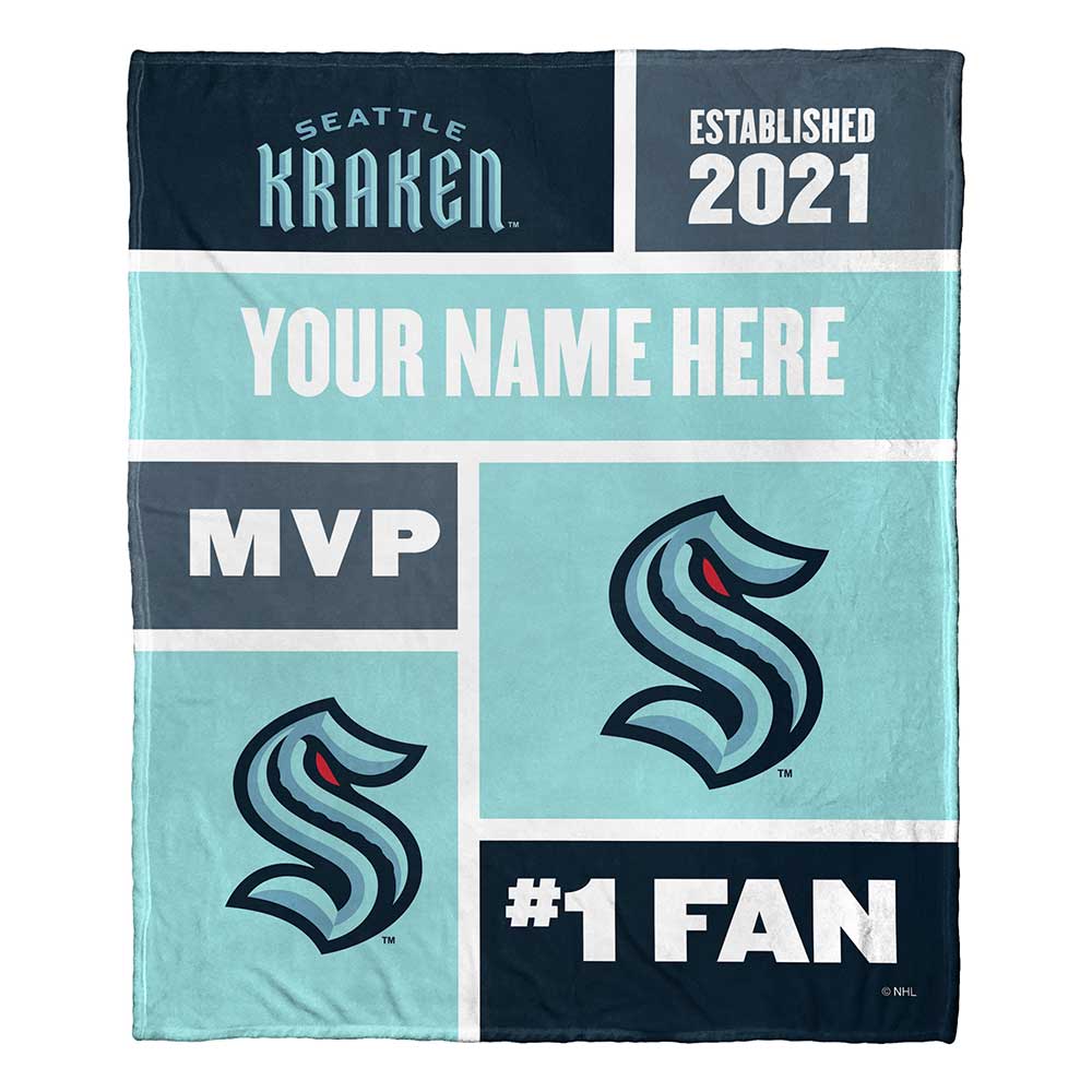 NHL Seattle Kraken Colorblock Personalized Silk Touch Throw Blanket 50x60 Inches