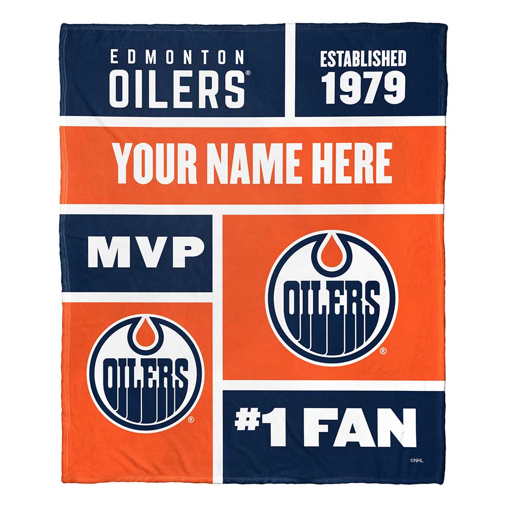 NHL Edmonton Oilers Colorblock Personalized Silk Touch Throw Blanket 50x60 Inches