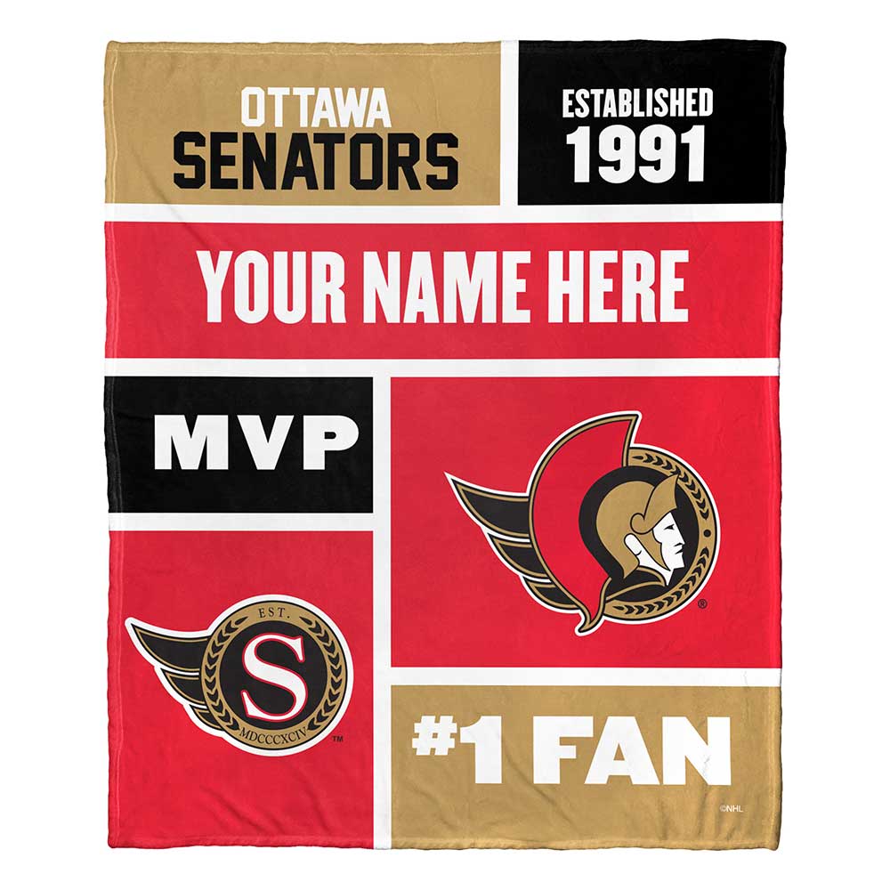 NHL Ottawa Senators Colorblock Personalized Silk Touch Throw Blanket 50x60 Inches