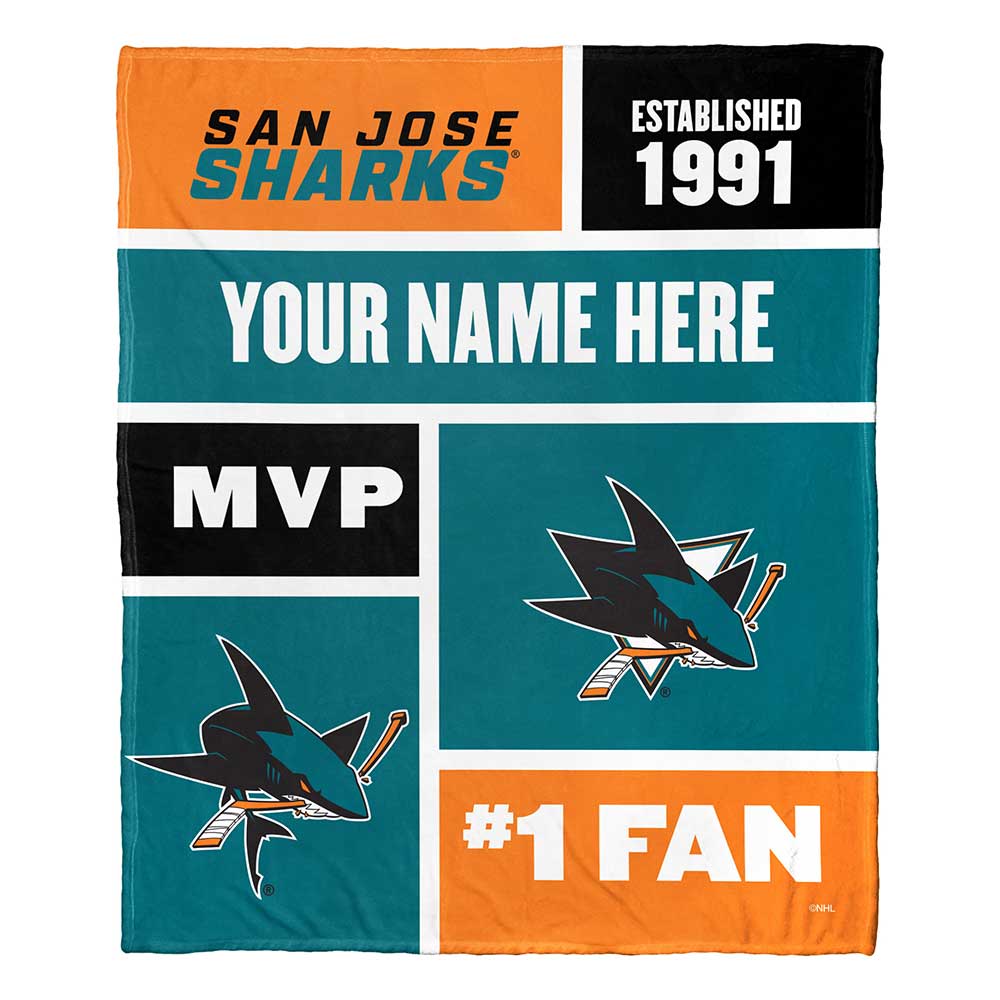 NHL San Jose Sharks Colorblock Personalized Silk Touch Throw Blanket 50x60 Inches