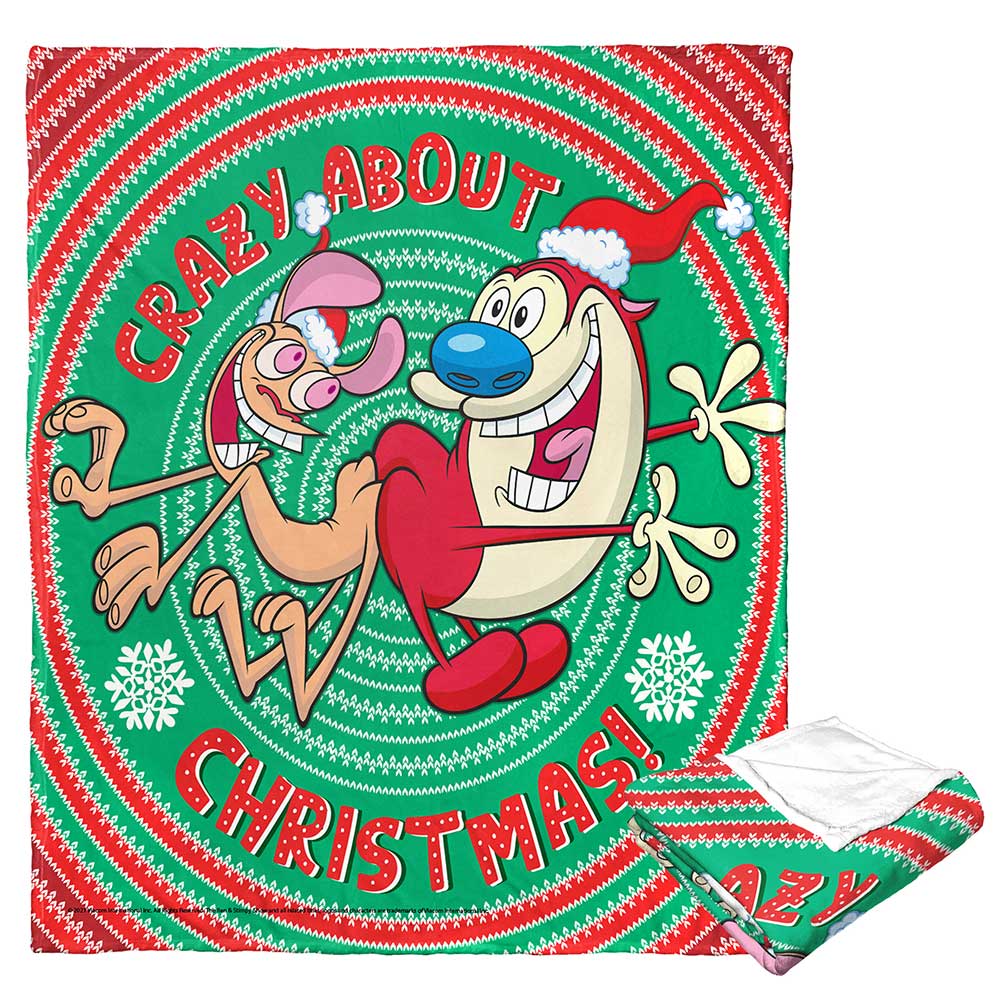 Nickelodeon Nick Rewind Ren And Stimpy Crazy About Christmas Silk Touch Throw Blanket 50x60 Inches