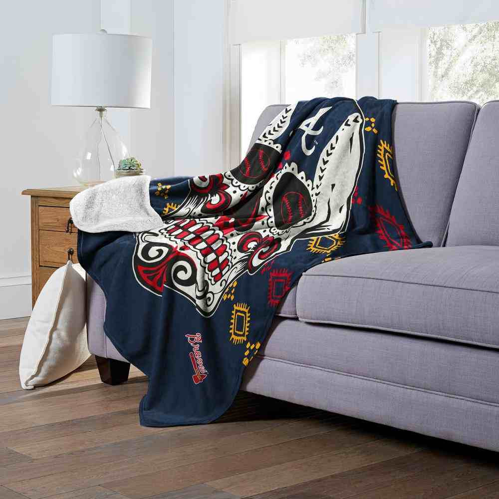 MLB Atlanta Braves Candy Skull Silk Touch Sherpa Throw Blanket 50x60 Inches