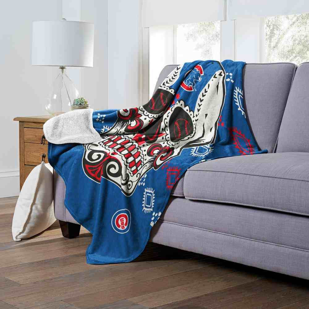 MLB Chicago Cubs Candy Skull Silk Touch Sherpa Throw Blanket 50x60 Inches