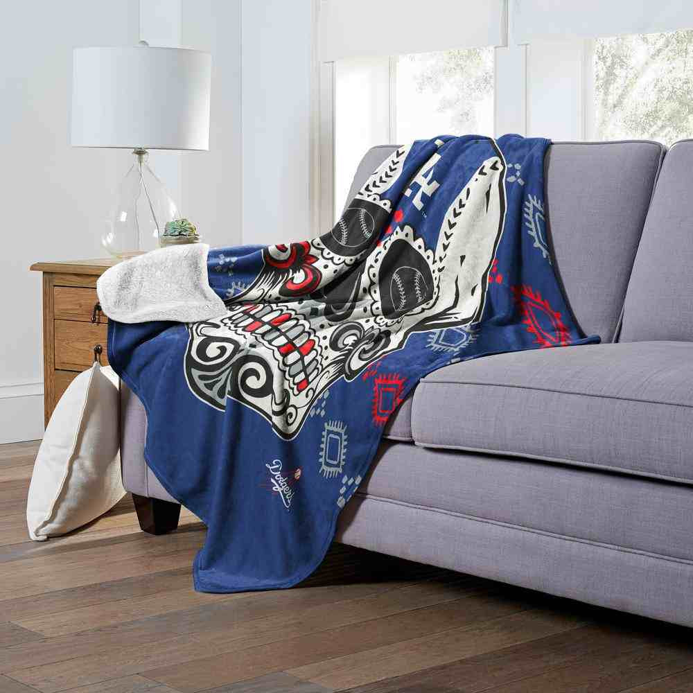 MLB Los Angeles Dodgers Candy Skull Silk Touch Sherpa Throw Blanket 50x60 Inches