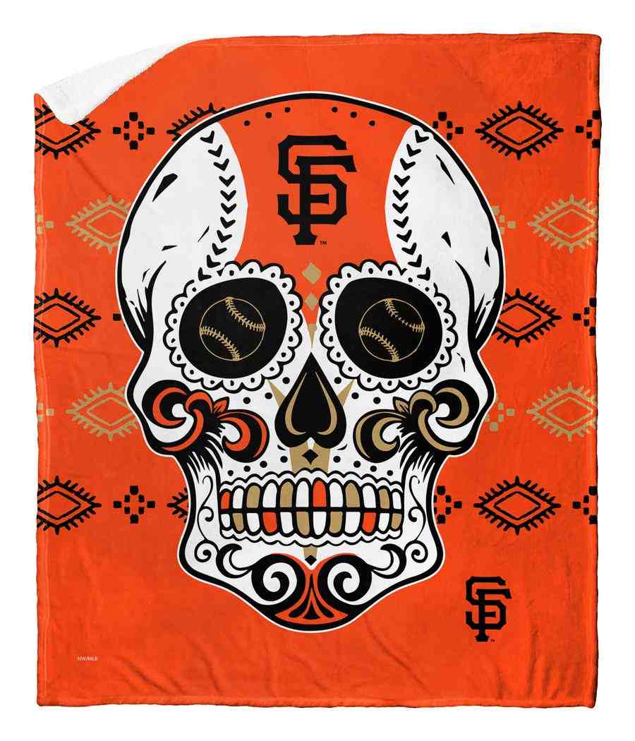 MLB San Francisco Giants Candy Skull Silk Touch Sherpa Throw Blanket 50x60 Inches
