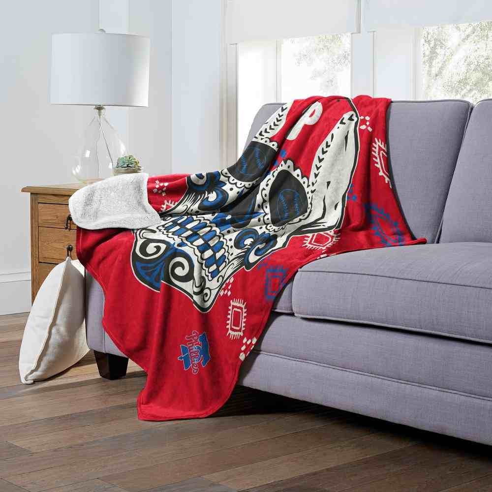 MLB Philadelphia Phillies Candy Skull Silk Touch Sherpa Throw Blanket 50x60 Inches