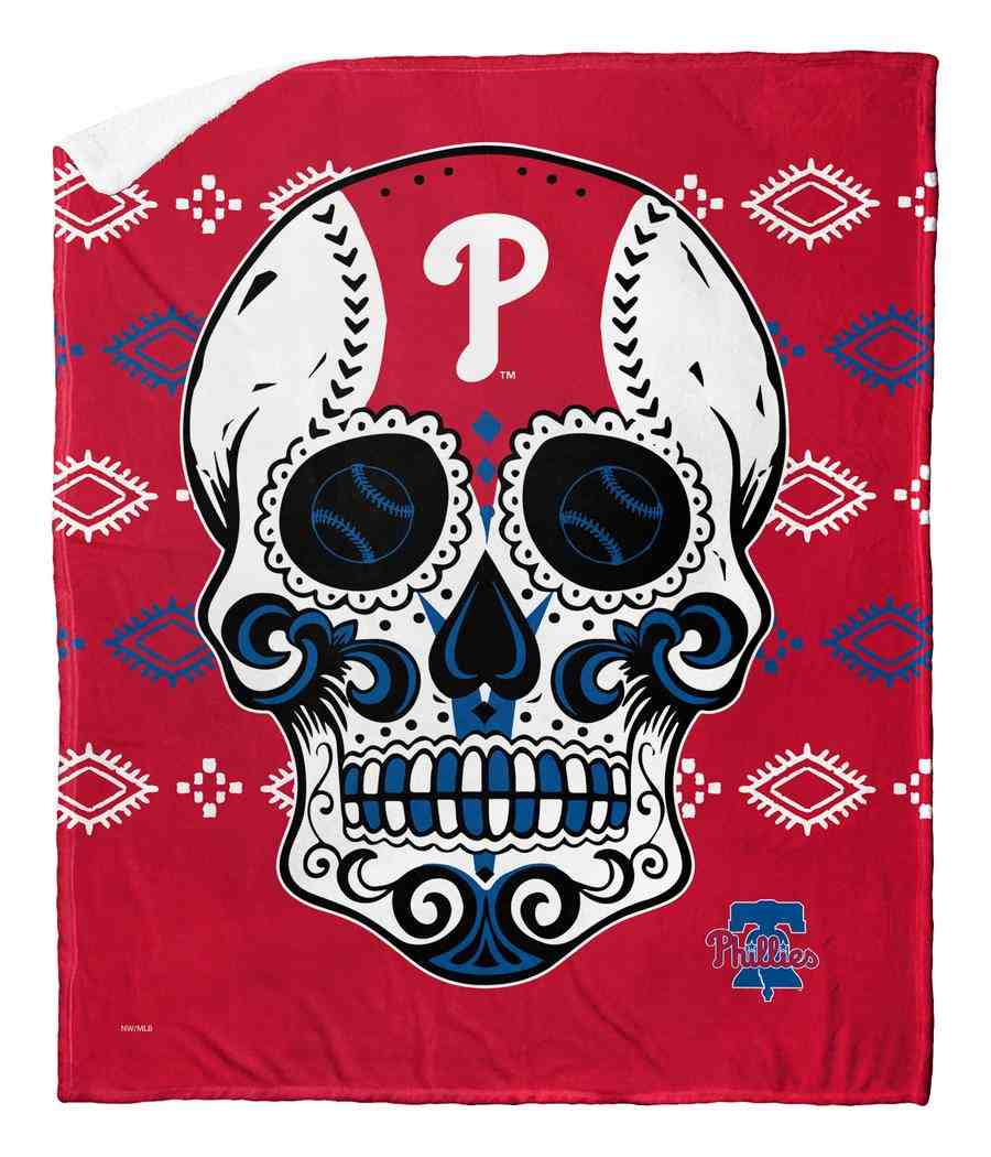 MLB Philadelphia Phillies Candy Skull Silk Touch Sherpa Throw Blanket 50x60 Inches