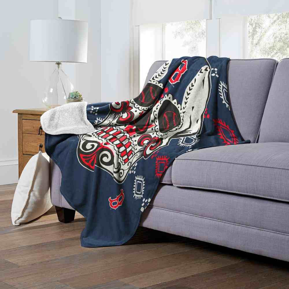 MLB Boston Red Sox Candy Skull Silk Touch Sherpa Throw Blanket 50x60 Inches