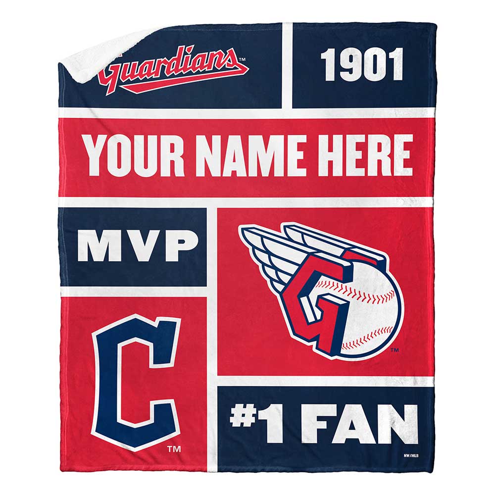 MLB Cleveland Guardians Colorblock Personalized Silk Touch Sherpa Throw Blanket 50x60 Inches