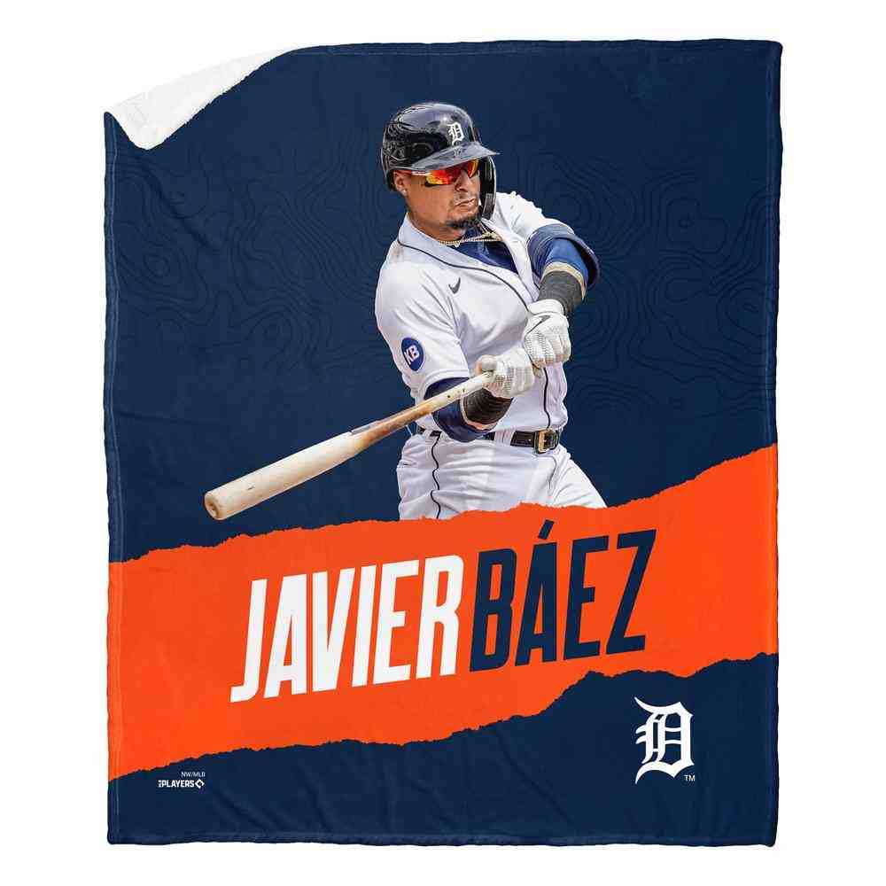 MLB Detroit Tigers Javier Baez Silk Touch Sherpa Throw Blanket 50x60 Inches
