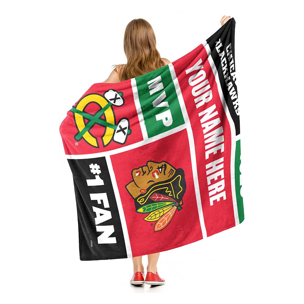 NHL Chicago Blackhawks Colorblock Personalized Silk Touch Sherpa Throw Blanket 50x60 Inches