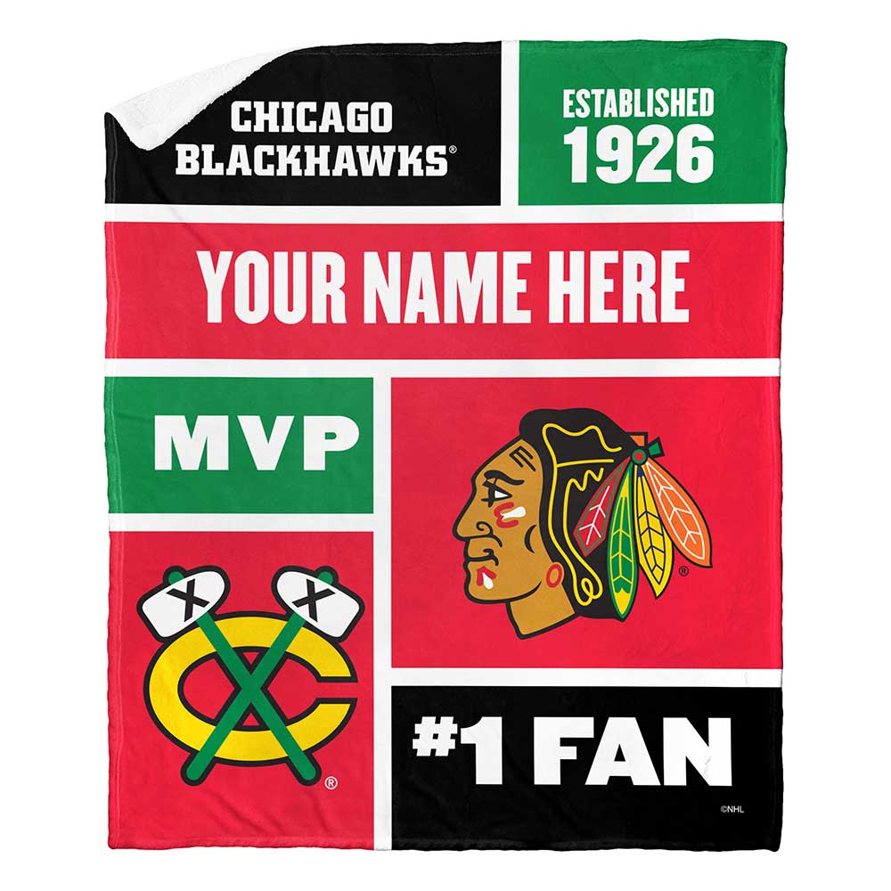 NHL Chicago Blackhawks Colorblock Personalized Silk Touch Sherpa Throw Blanket 50x60 Inches