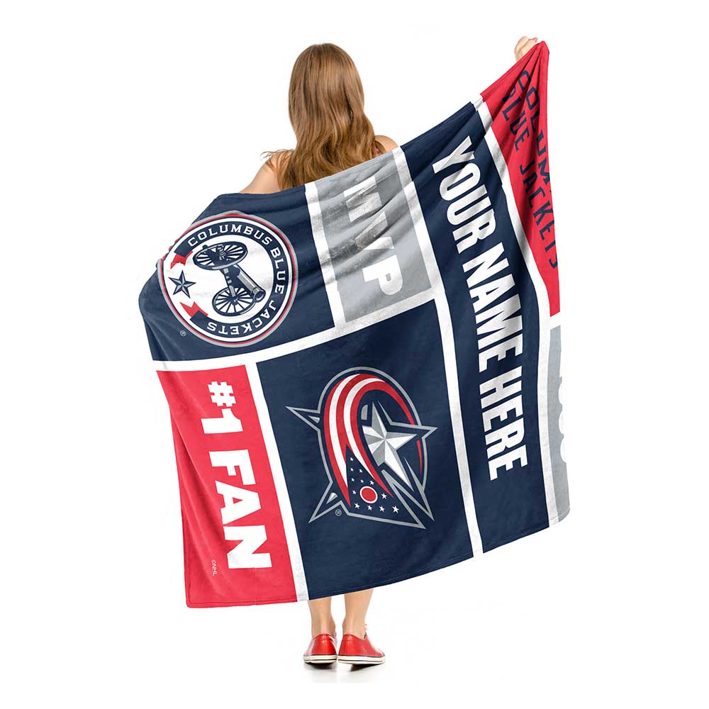 NHL Columbus Blue Jackets Colorblock Personalized Silk Touch Sherpa Throw Blanket 50x60 Inches