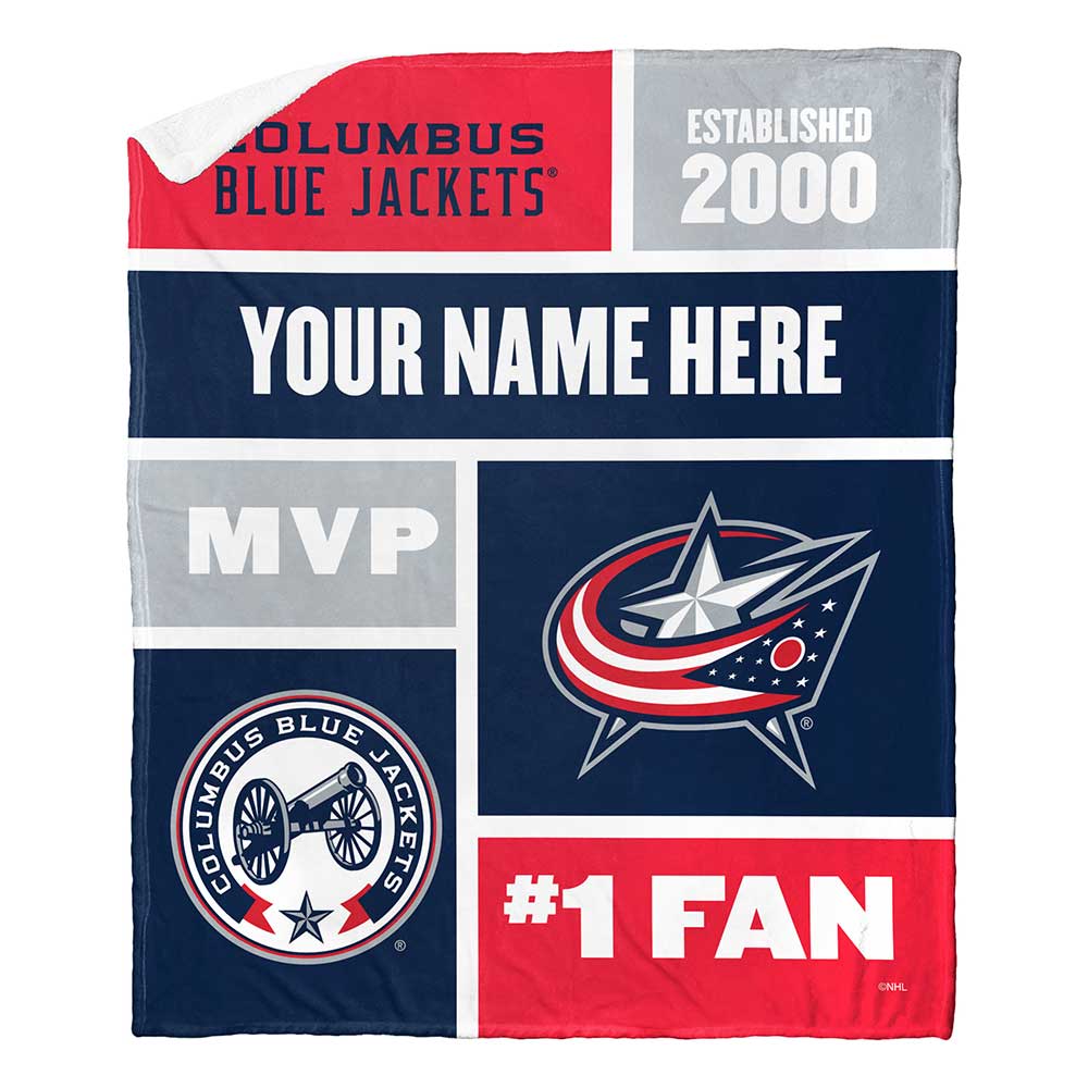 NHL Columbus Blue Jackets Colorblock Personalized Silk Touch Sherpa Throw Blanket 50x60 Inches
