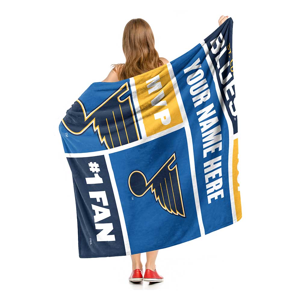 NHL St. Louis Blues Colorblock Personalized Silk Touch Sherpa Throw Blanket 50x60 Inches