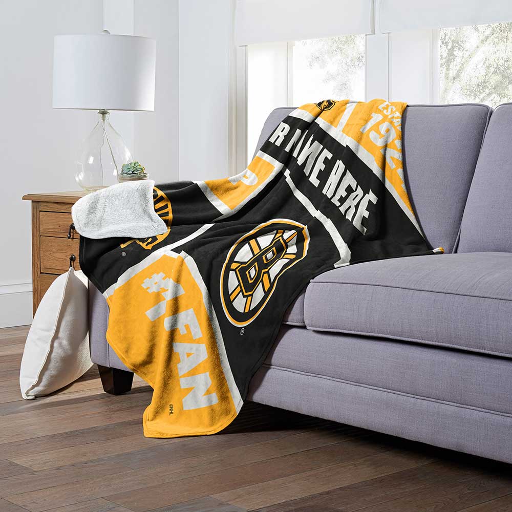 NHL Boston Bruins Colorblock Personalized Silk Touch Sherpa Throw Blanket 50x60 Inches