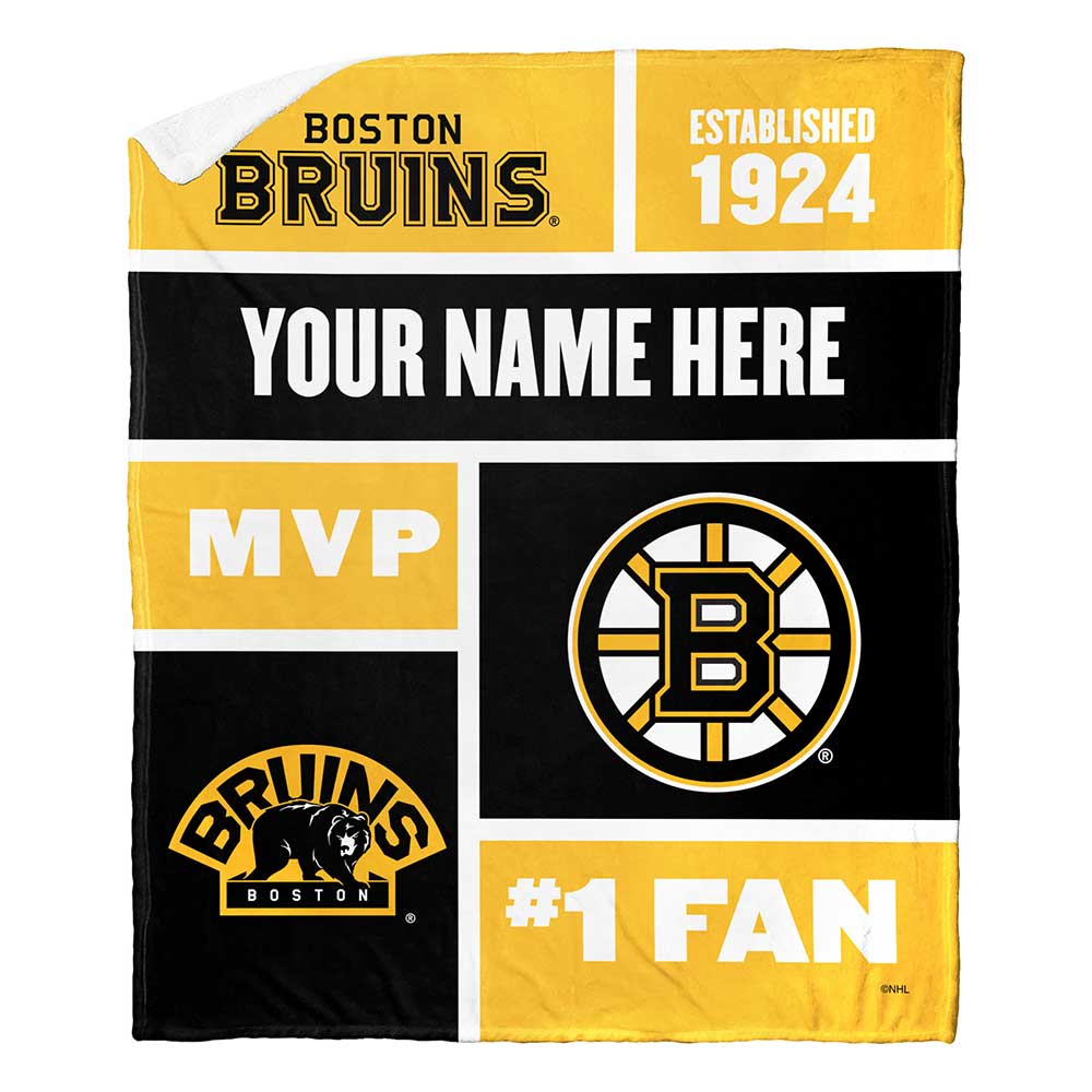 NHL Boston Bruins Colorblock Personalized Silk Touch Sherpa Throw Blanket 50x60 Inches