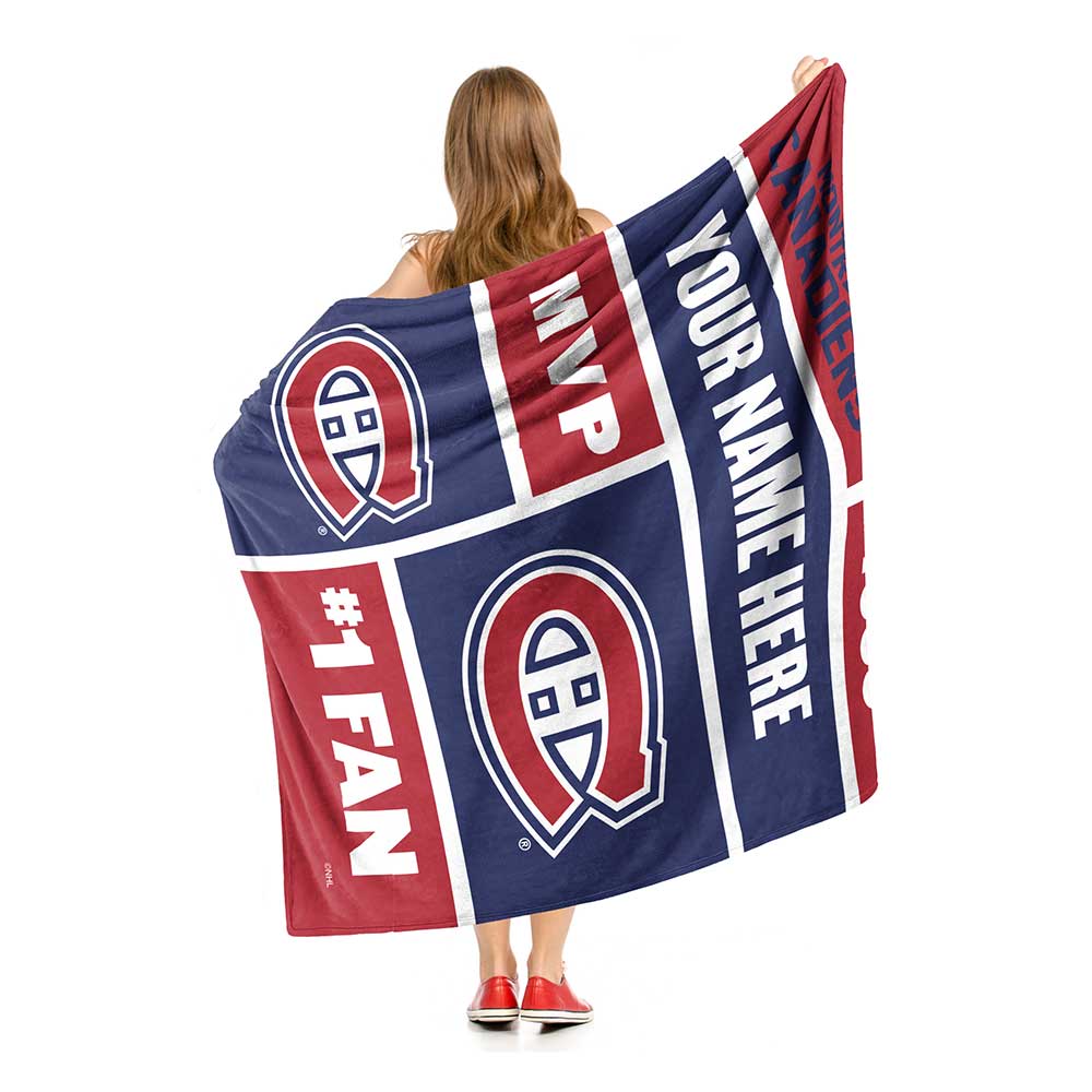 NHL Montreal Canadiens Colorblock Personalized Silk Touch Sherpa Throw Blanket 50x60 Inches