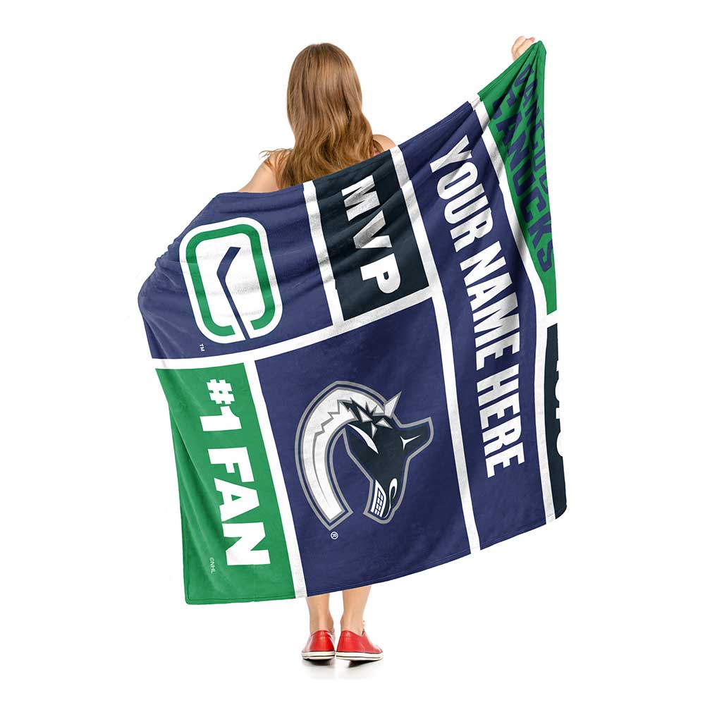 NHL Vancouver Canucks Colorblock Personalized Silk Touch Sherpa Throw Blanket 50x60 Inches