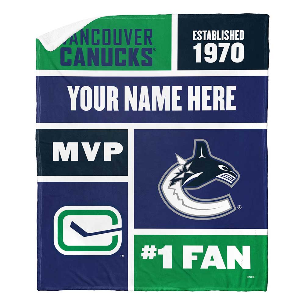 NHL Vancouver Canucks Colorblock Personalized Silk Touch Sherpa Throw Blanket 50x60 Inches