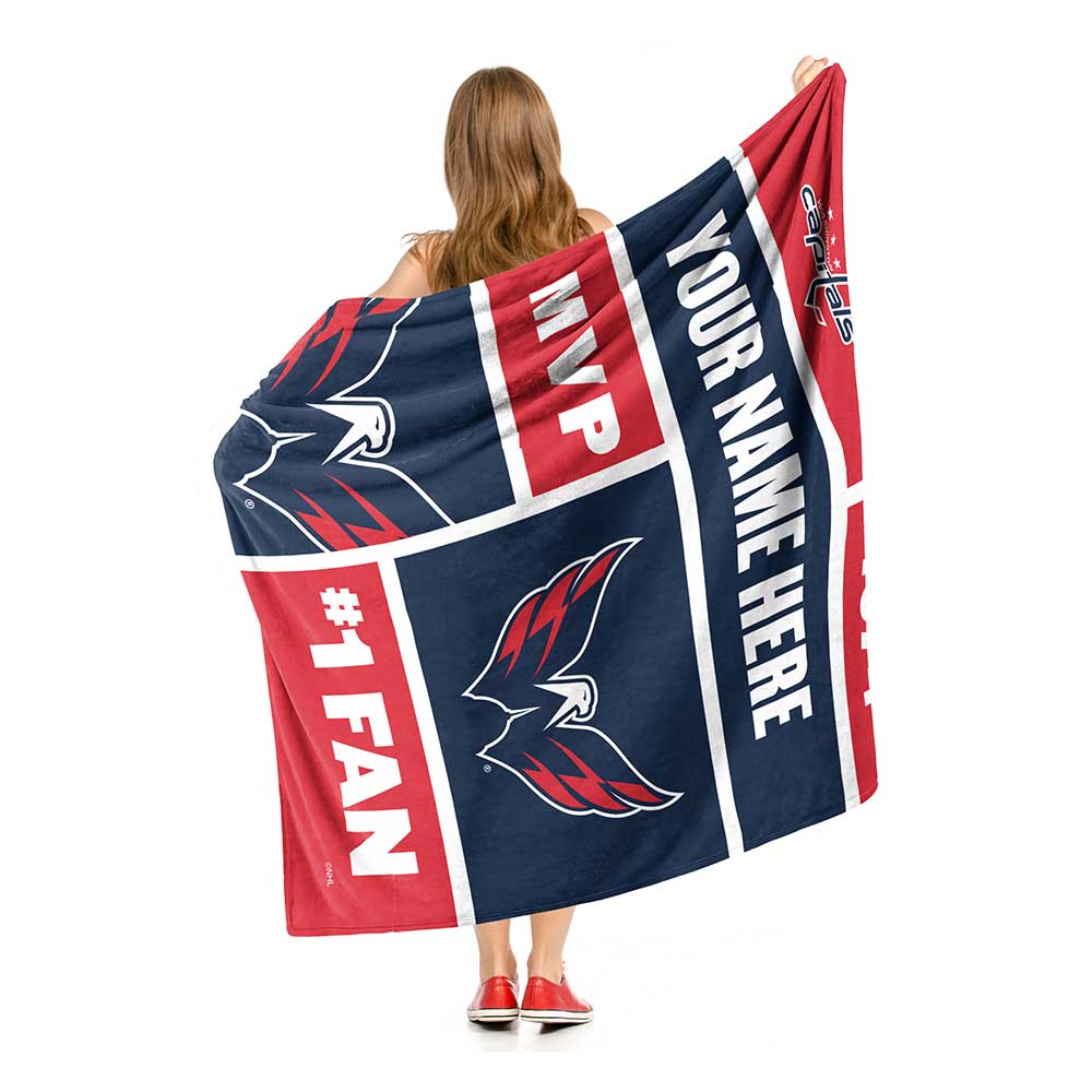 NHL Washington Capitals Colorblock Personalized Silk Touch Sherpa Throw Blanket 50x60 Inches