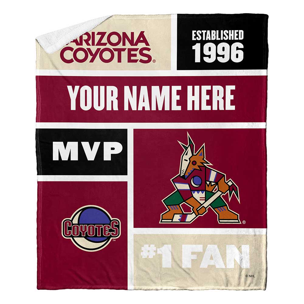 NHL Arizona Coyotes Colorblock Personalized Silk Touch Sherpa Throw Blanket 50x60 Inches
