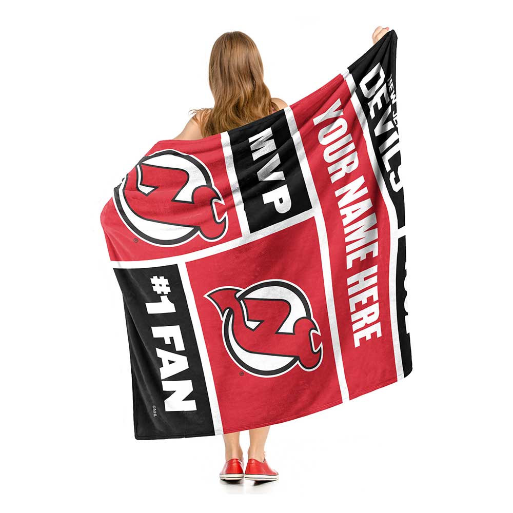 NHL New Jersey Devils Colorblock Personalized Silk Touch Sherpa Throw Blanket 50x60 Inches