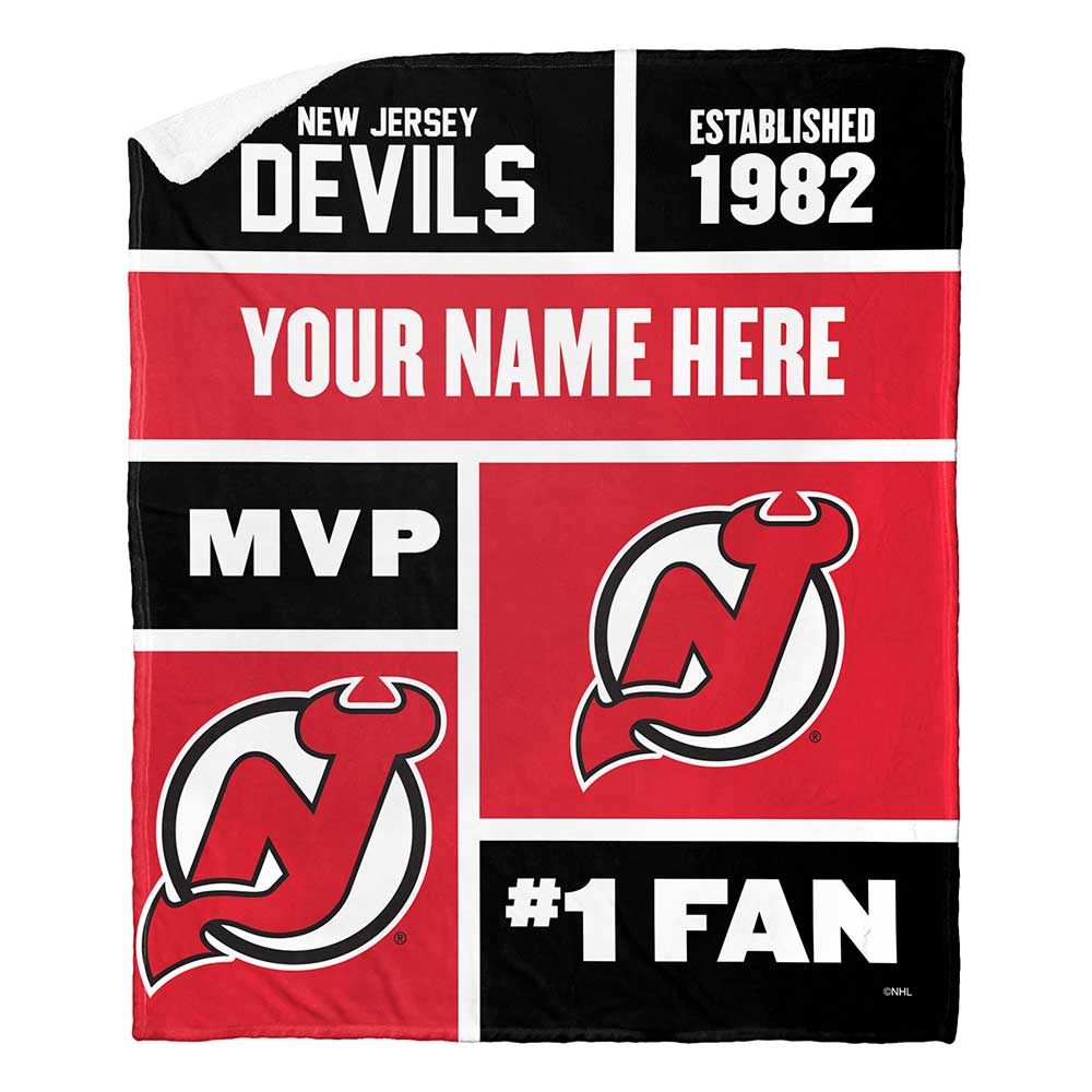NHL New Jersey Devils Colorblock Personalized Silk Touch Sherpa Throw Blanket 50x60 Inches