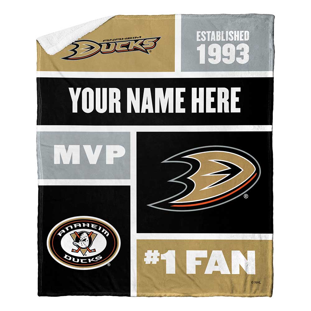 NHL Anaheim Ducks Personalized Colorblock Silk Touch Sherpa Throw Blanket 50x60 Inches