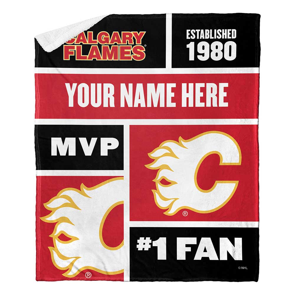 NHL Calgary Flames Colorblock Personalized Silk Touch Sherpa Throw Blanket 50x60 Inches
