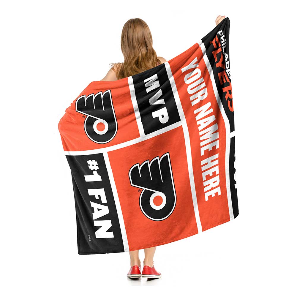 NHL Philadelphia Flyers Colorblock Personalized Silk Touch Sherpa Throw Blanket 50x60 Inches
