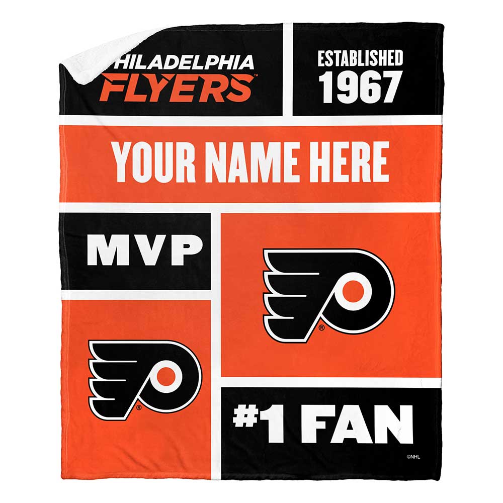 NHL Philadelphia Flyers Colorblock Personalized Silk Touch Sherpa Throw Blanket 50x60 Inches