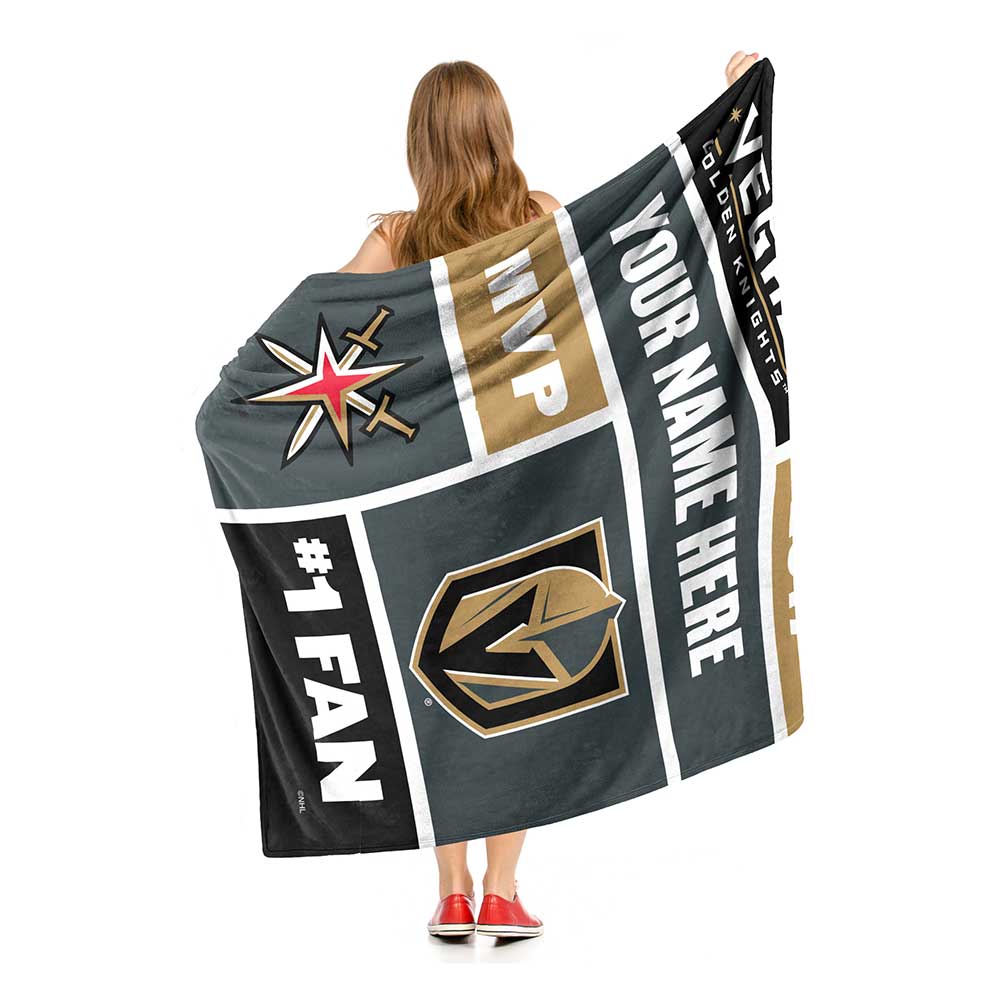 NHL Vegas Golden Knights Colorblock Personalized Silk Touch Sherpa Throw Blanket 50x60 Inches