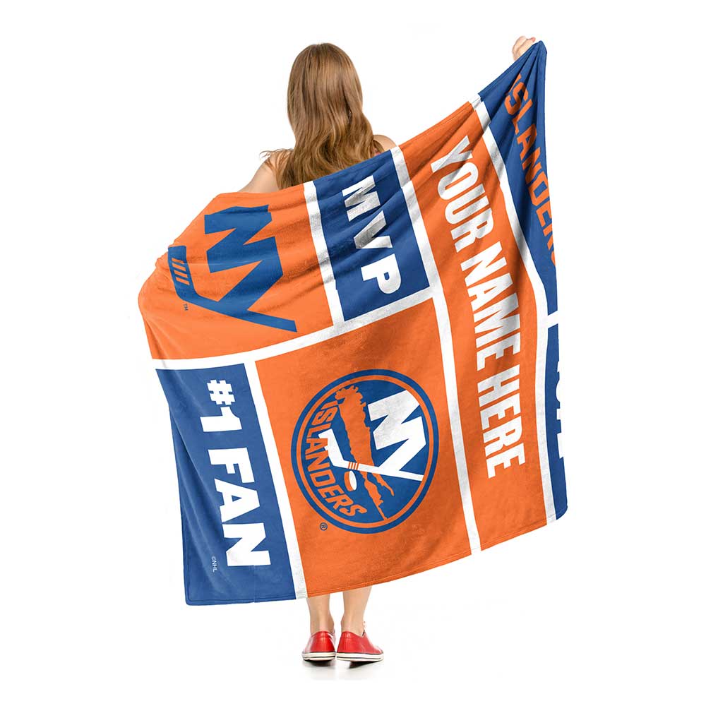 NHL New York Islanders Colorblock Personalized Silk Touch Sherpa Throw Blanket 50x60 Inches